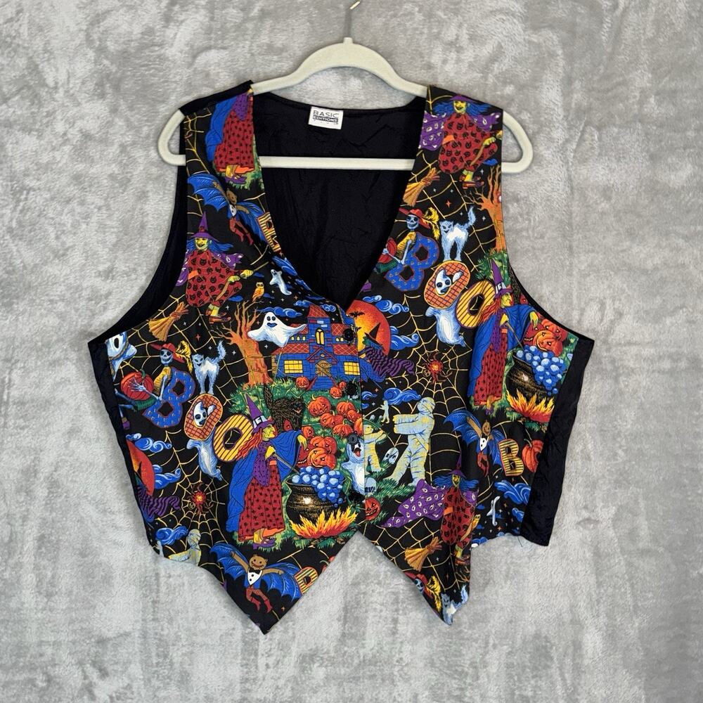 Vtg 90s Basic Editions Halloween Vest Womens 1X/2X? Teacher Ghost Witch